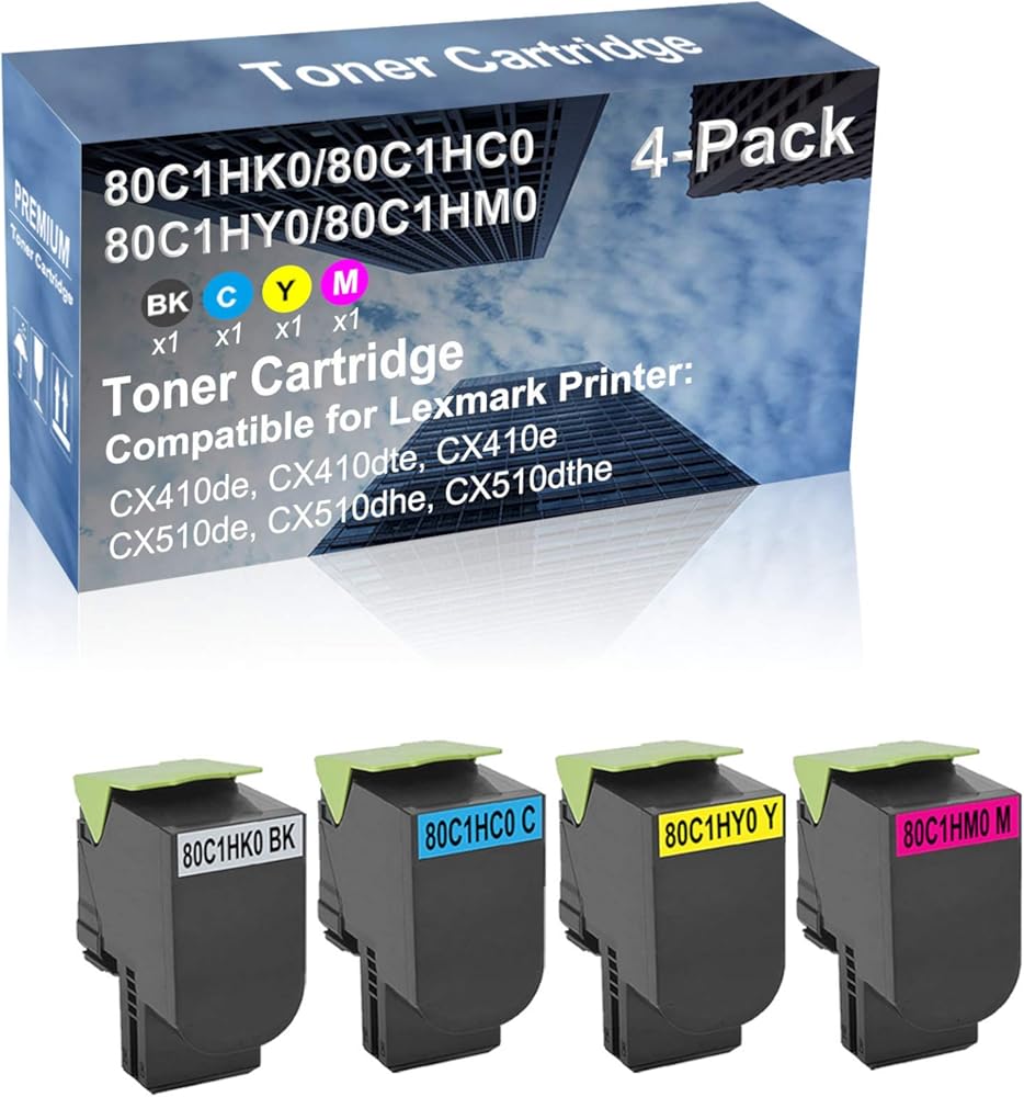 4-Pack (BK+C+Y+M) Compatible High Capacity 80C1HK0+ 80C1HC0+ 80C1HY0+ 80C1HM0 Toner Cartridge Used for CX410de, CX410dte Printer