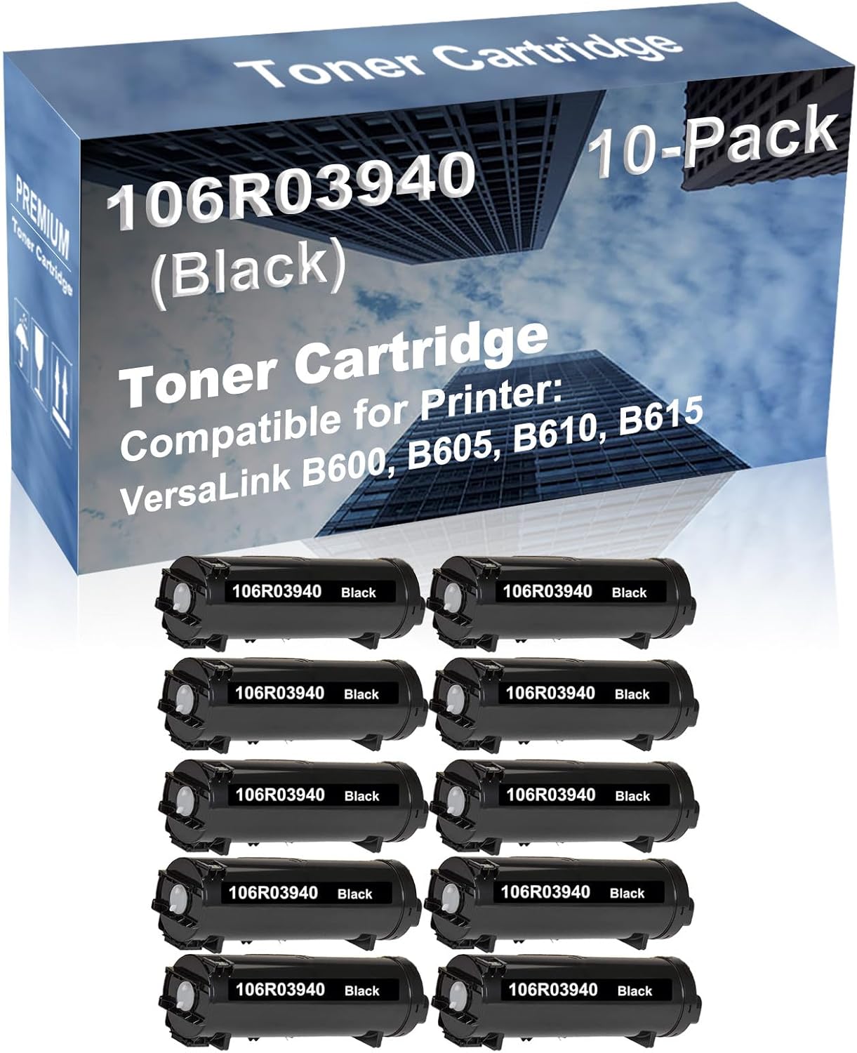 10-Pack Compatible High Yield VersaLink B600, B605, B610, B615 Printer Cartridge Replacement for 106R03940 106R03942 Toner Cartridge (Black)