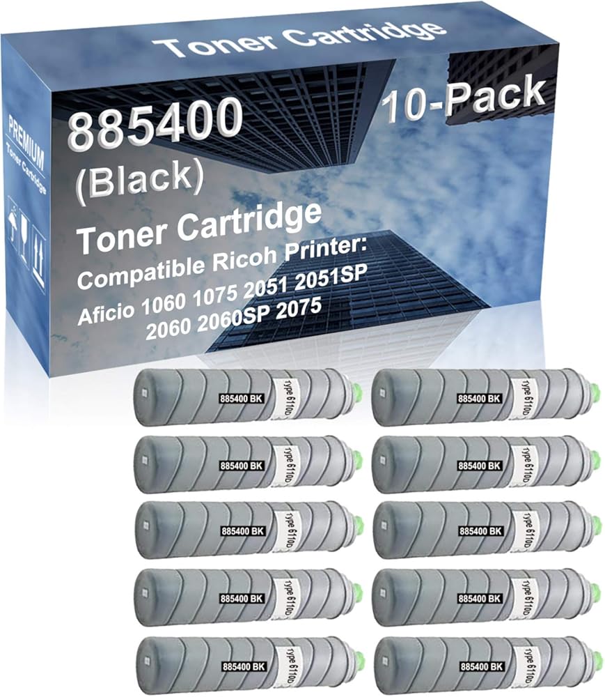 10-Pack Compatible High Capacity 885400 (Type 6110D) Printer Cartridge use for Ricoh Aficio 6002 7502 DSM651 DSM651SP 660SP 675 Printer (Black)