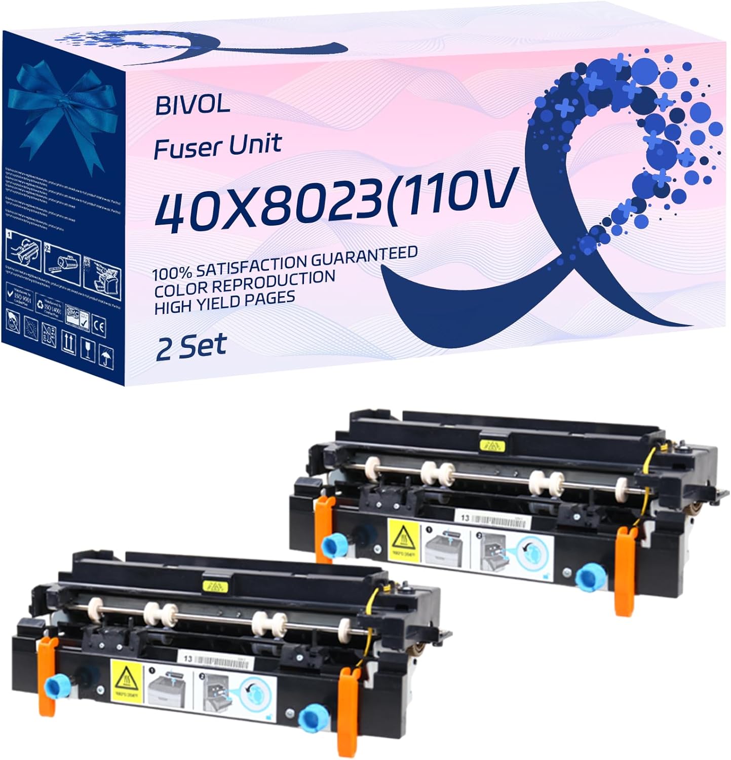 BIVOL 40X8023(110V) Fuser Unit Compatible for Xerox MS415dn MS510dn MS610de MS610dn MS610dte MS610dtn MX310dn Printers, with Chip, High Yield 200000 Pages, Vivid Colors (2 Set)