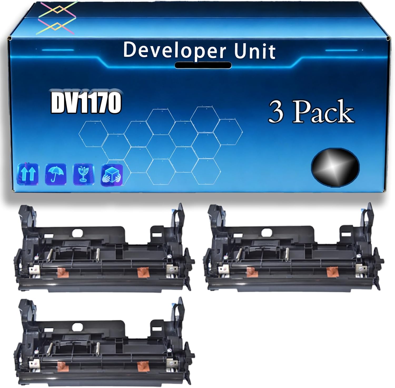 DV1170 Developer Unit Compatible for Kyocera ECOSYS P2335d P2335dw M2040dn M2540dn 2540dw M2635dn M2635dw M2640idw M2640dv Printers, with Chip, Bright Colors Clear Printing (3 Pack Black)