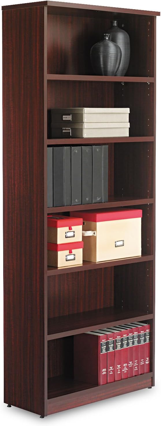 Alera VA638232MY Valencia Bookcase, 6-Shelf, 31-3/4 x 14 x 80-3/8, Mahogany