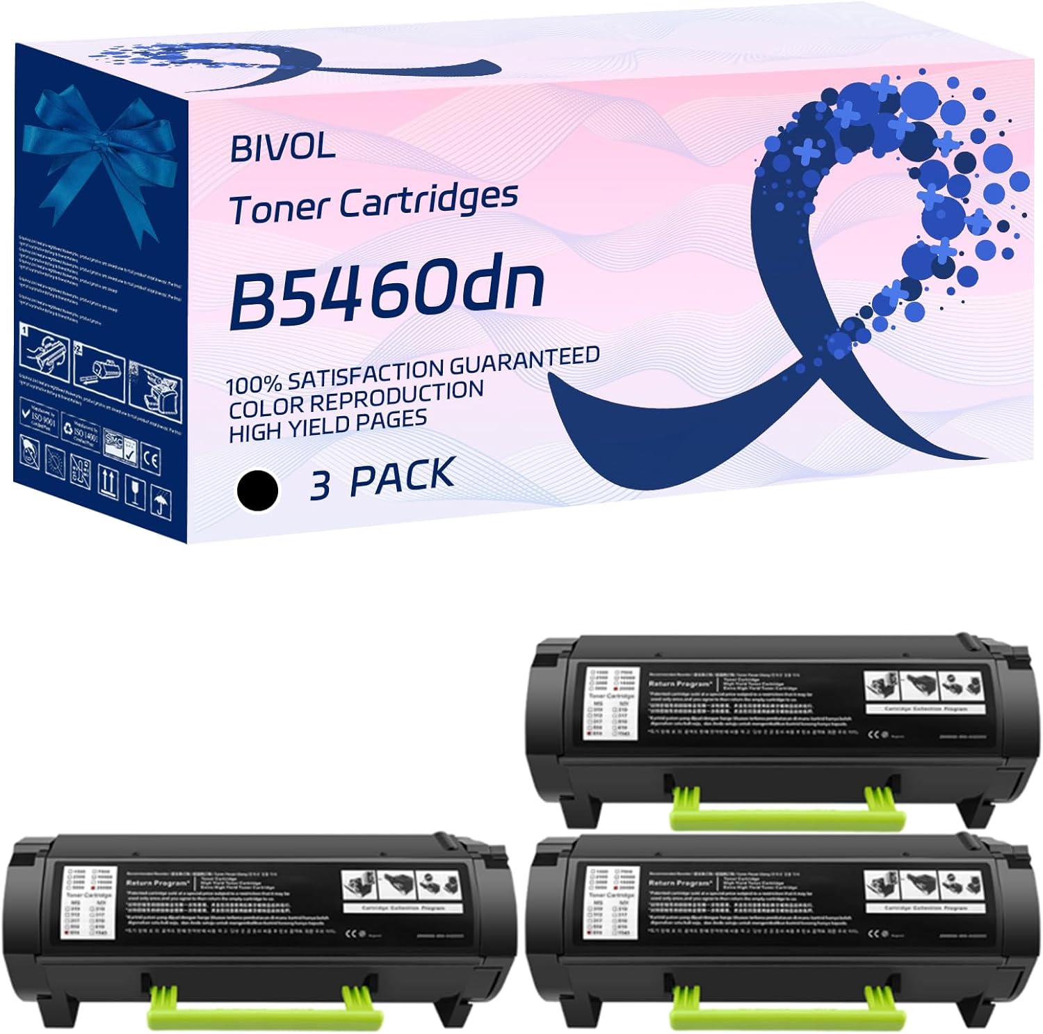 BIVOL B5460dn Toner Cartridges Compatible for Dell B5460dn Printers, with Chip, High Yield 46000 Pages, Vivid Colors (3 Pack Black)