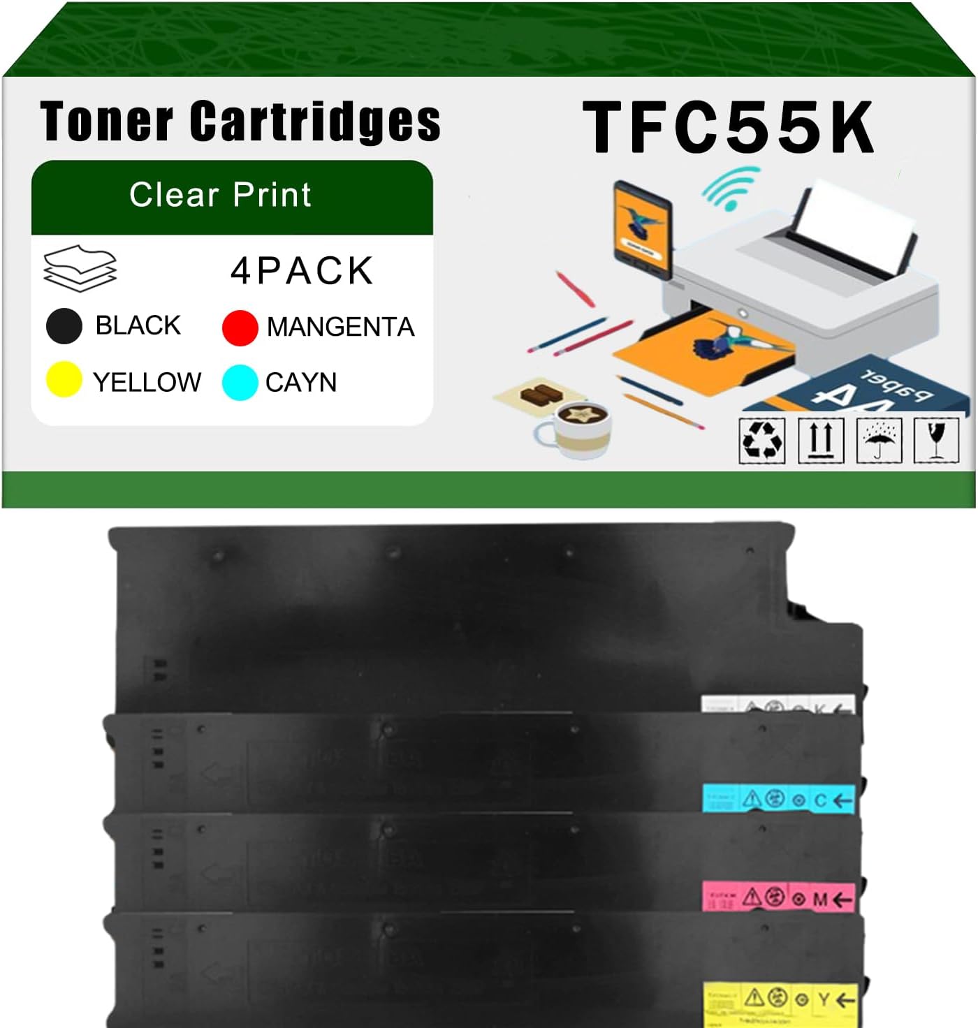 AGNNQ Compatible for Toshiba TFC55K TFC55C TFC55M TFC55Y Toner Cartridges E Studio 6520C 5520C 5520CT Printers, High Yield 83000 Pages Bright Clear Colors (4-Pack BK/C/M/Y)