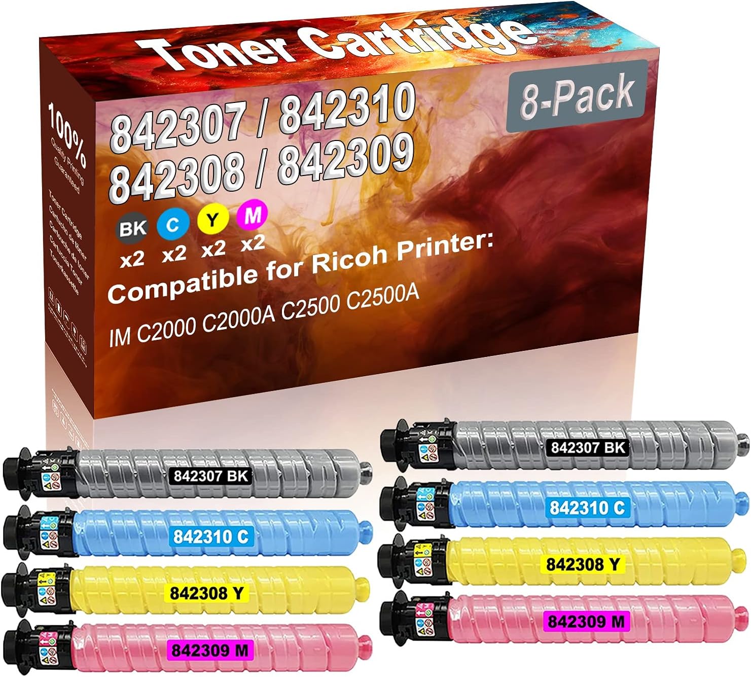 Credibility Store 8-Pack (2BK+2C+2Y+2M) Compatible IM C2000 C2000A Laser Printer Toner Cartridge (High Capacity) Replacement for Ricoh 842307 842310 842308 842309 Printer Toner Cartridge