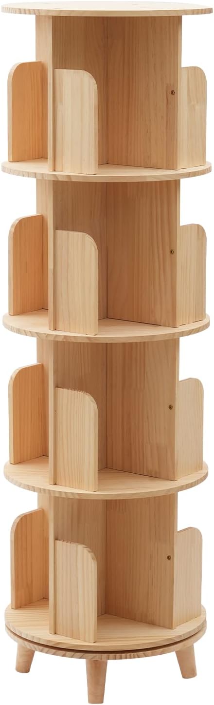 360° Rotating Bookshelf, Wood Corner Floor Standing Display, Multi-Functional Bookshelf Organizer Bookcase Storage for corridors Living Room Study Room Bedroom (Bookshelf - 4 Tiers with Legs)