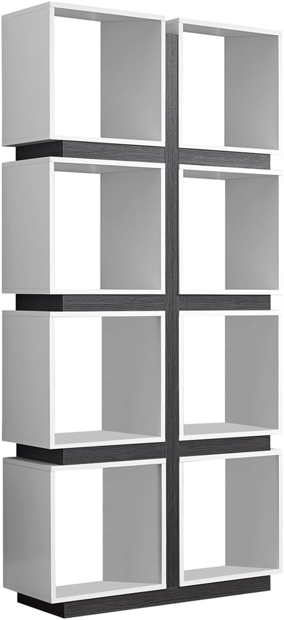 Monarch Specialties White/Grey Hollow-Core Bookcase, 71-Inch