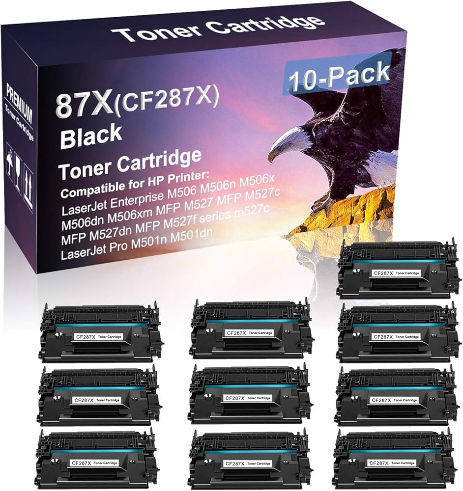 10 Pack Compatible High Capacity 87X | CF287X Laser Printer Toner Cartridge use for HP M501n M501dn Printer (Black)