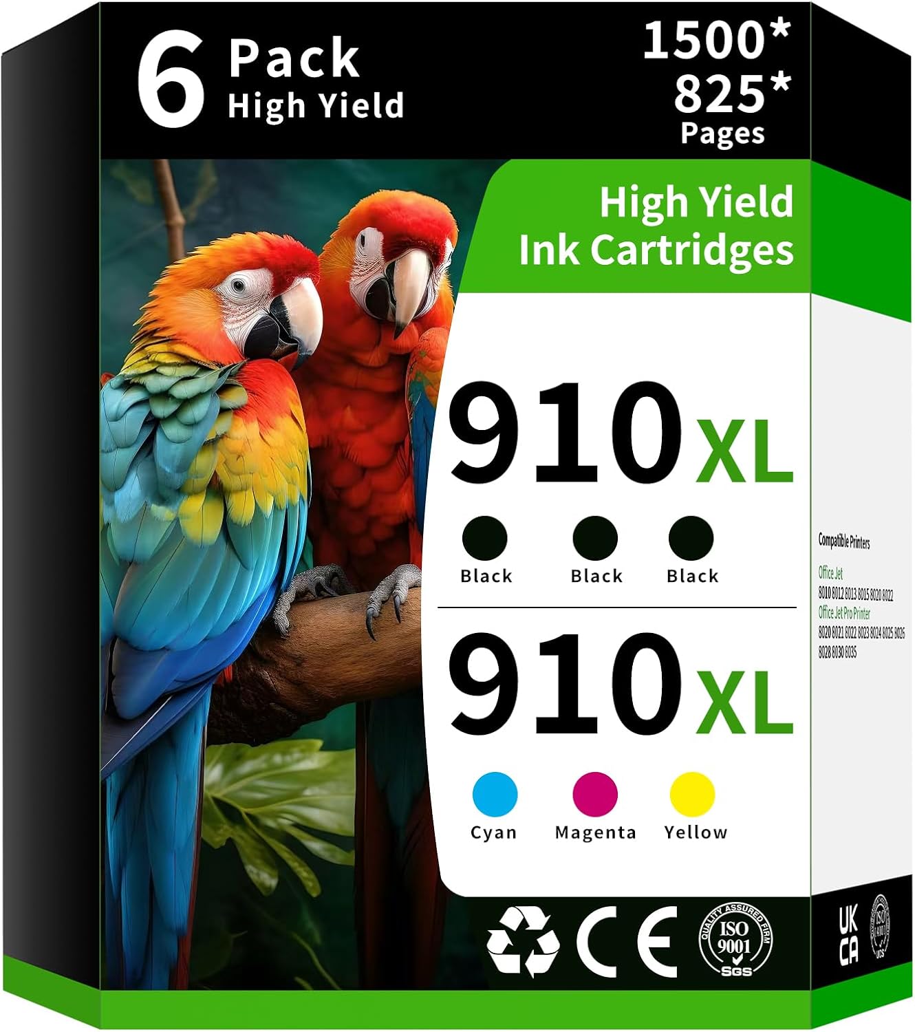 Caelum 910XL High Yield Ink Cartridge Replacement for Combo Pack HP 910 XL HP910 to Use with HP Office Jet Pro 8020 8010 8015 (6 Pack, Black Cyan Magenta Yellow)
