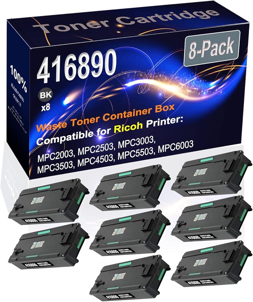 8-Pack (Black) Compatible High Yield 416890 Waste Toner Container Box use for Ricoh MPC2003 MPC2503 MPC3003 MPC3503 MPC4503 Printer