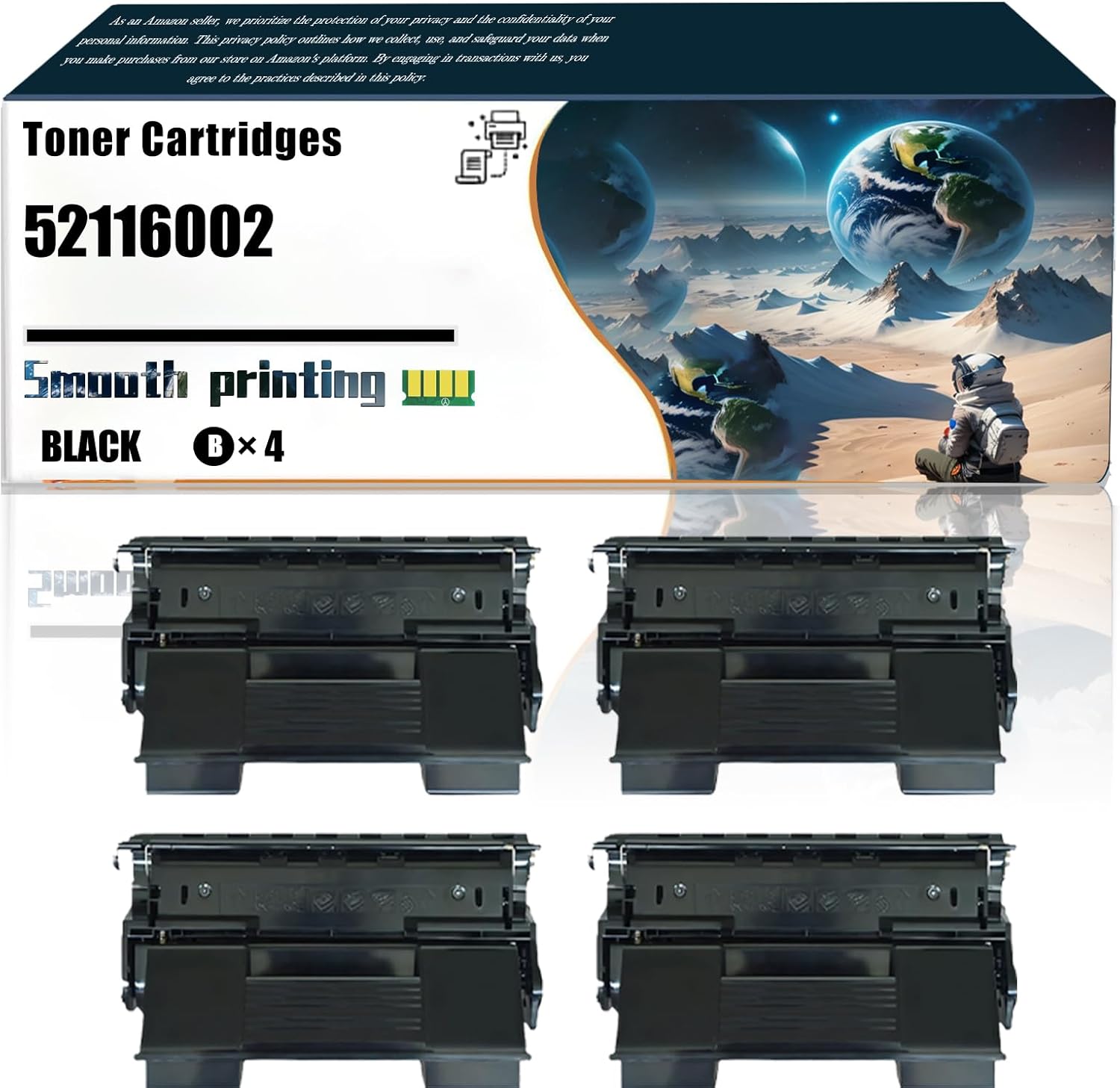 LSSF Replacement Parts Toner Cartridges 52116002 Compatible with Okidata OKI B6500 B6500n B6500dn B6500dtn Printers, Contains Chip and Clear Printing (4 Pack Black)