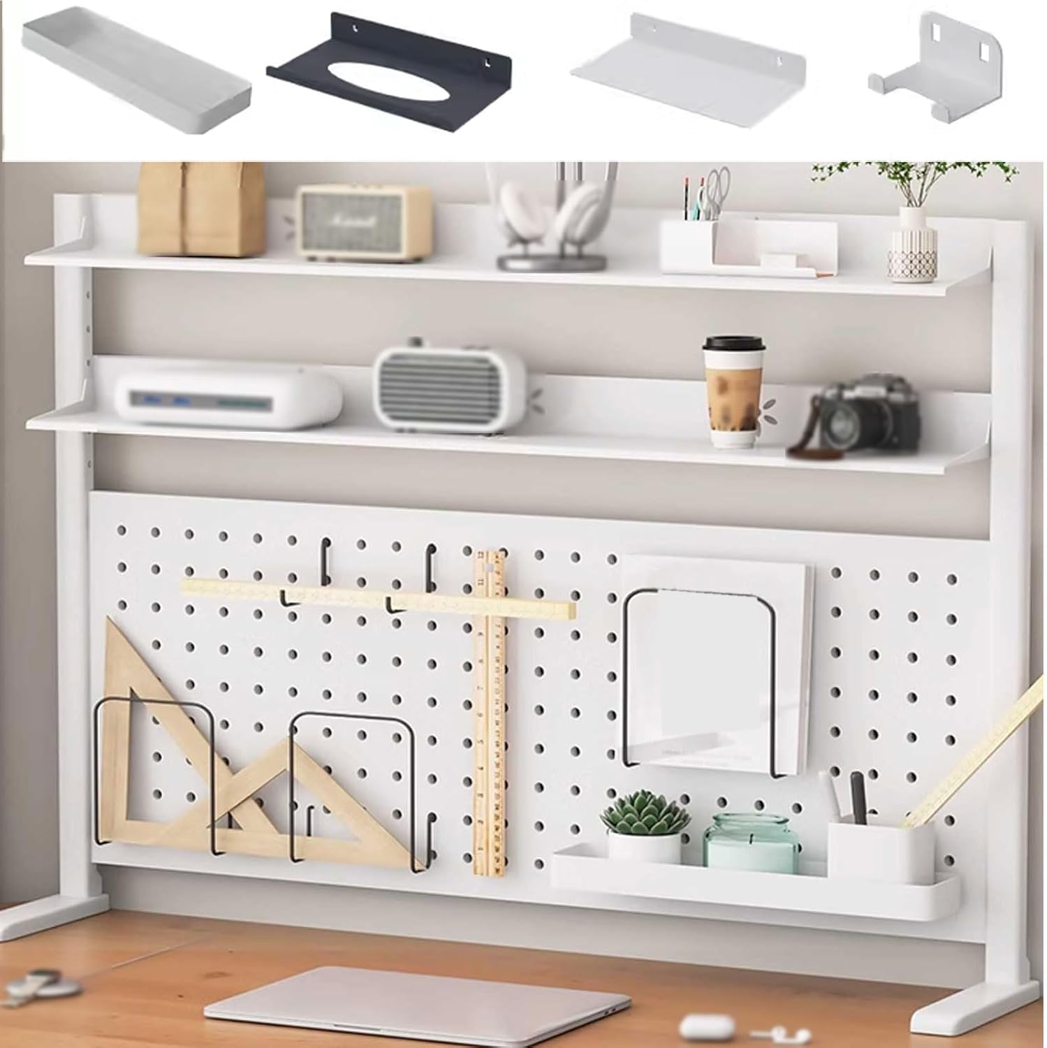 Generic Desk Hutch Organizer Top Only Carbon Steel Bookcase, Carved and Hollowed Out Children's Office Storage Shelf, Adjustable Display Shelf Rack Organizer(Color:B2,Size:100 * 65 * 20CM)