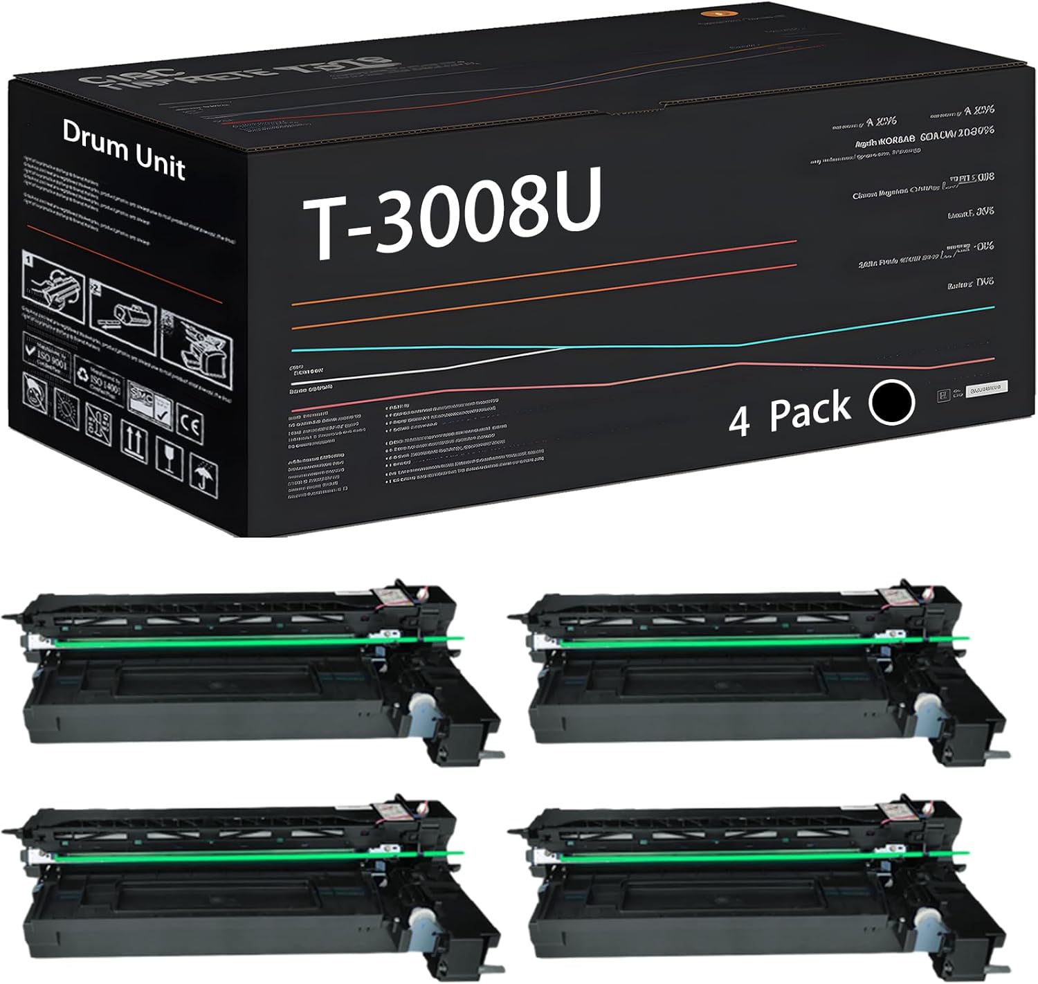 UVUMB Compatible with Toshiba T-3008U Drum Unit Work for Toshiba e-Studio 2508A 3008A 3008AG 3508A 3508AG 4508 4508AG Printers (4 Pack Black)
