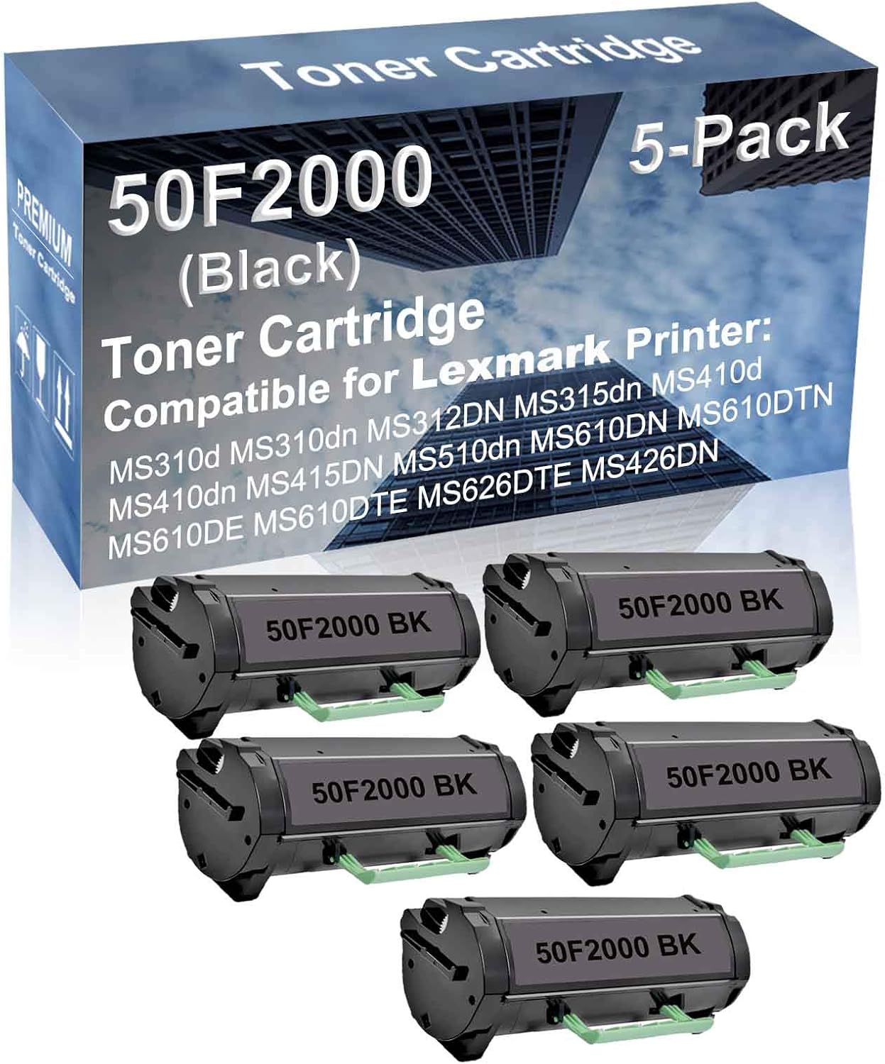 5-Pack Compatible High Capacity MS610DTN MS610DE MS610DTE MS626DTE MS426DN Printer Toner Cartridge Replacement for 50F2000 Printer Cartridge (Black)