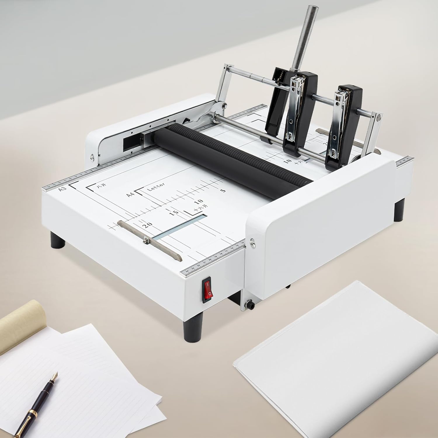 Hteedy A3 Folding Binding Machine, 60W Booklet Folding Binding Machine Paper Stapling Making Book Stapler Office Accurate & High Efficiency Binding Paper Folding Machine for Office Home Production