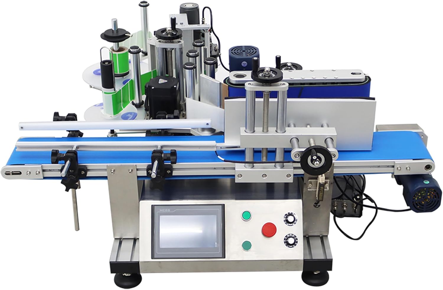 THUXEON 110V Automatic Desktop Conveyor Round Bottle Labeling Machine 20-200PCS/min High Speed Label Applicator Bottle Label Printer with Coding Machine Desktop Conveyor Labeler LT-150D