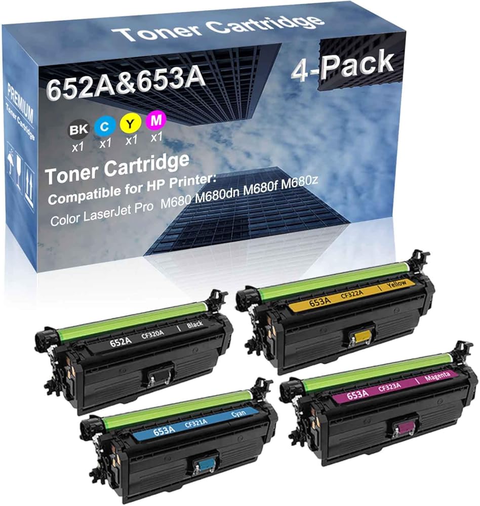 4-Pack (BK+C+Y+M) Compatible High Capacity 652A 653A (CF320A+ CF321A+ CF322A+ CF323A) Toner Cartridge use for M680 M680dn M680f M680z Printer