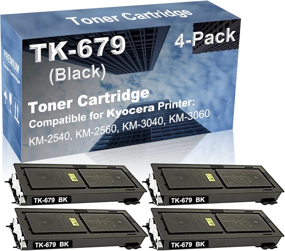 4-Pack Compatible High Yield KM-2540, KM-2560, KM-3040, KM-3060 Laser Printer Toner Cartridge Replacement for Kyocera TK-679 TK679 1T02H00CS0 Printer Cartridge (Black)
