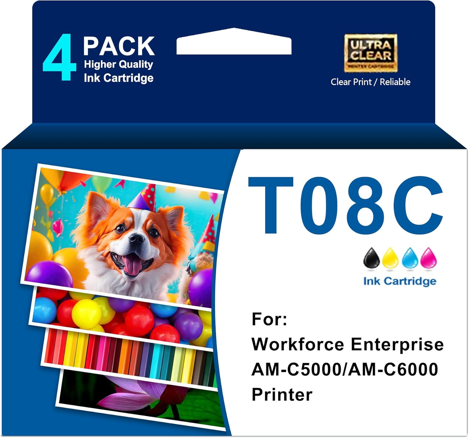Remanufactured T08C Ink Cartridges High Capacity Ink Cartridge Workforce Enterprise AM-C5000/AM-C6000 Printer(4 Pack,Black Cyan Magenta Yellow)
