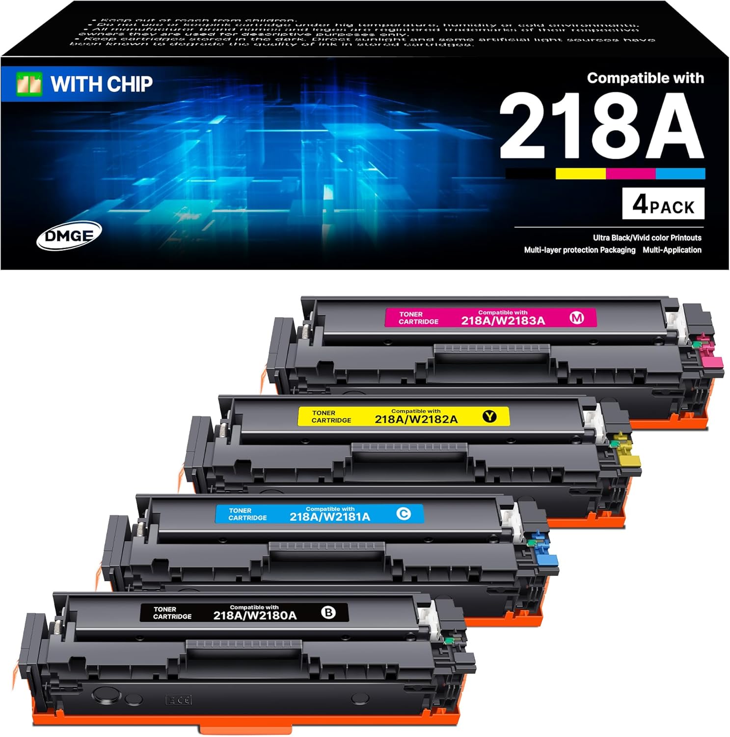 218A 4 Pack High Yeild( with chip) Replacement for HP 218A Toner Cartridges to use with HP Color LaserJet Pro MFP 3301fdw 3301sdw Pro 3201dw M454dwSeries Printer (4 Pack)
