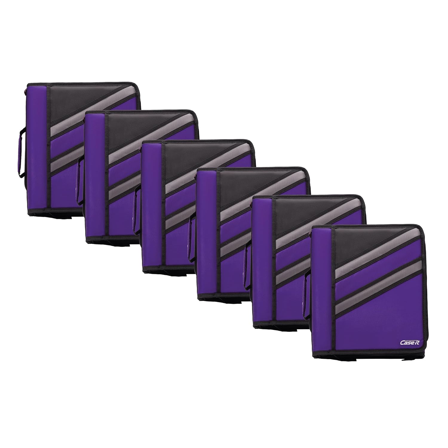 Case-it The Z Shape Zipper 6 Piece Casepack - Two s in One - Double Sided 1.5 Inch D-Ring - Multiple Pockets - 500 Page Capacity - Comes with Shoulder Strap, Deep Purple, Z-176, 6 Piece casepack