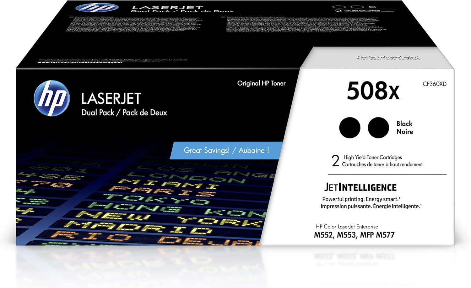 HP Original 508X Black High-Yield Toner Cartridges (2-Pack) | Works Color LaserJet Enterprise M552, M553, Color LaserJet Enterprise MFP M577 Series | CF360XD