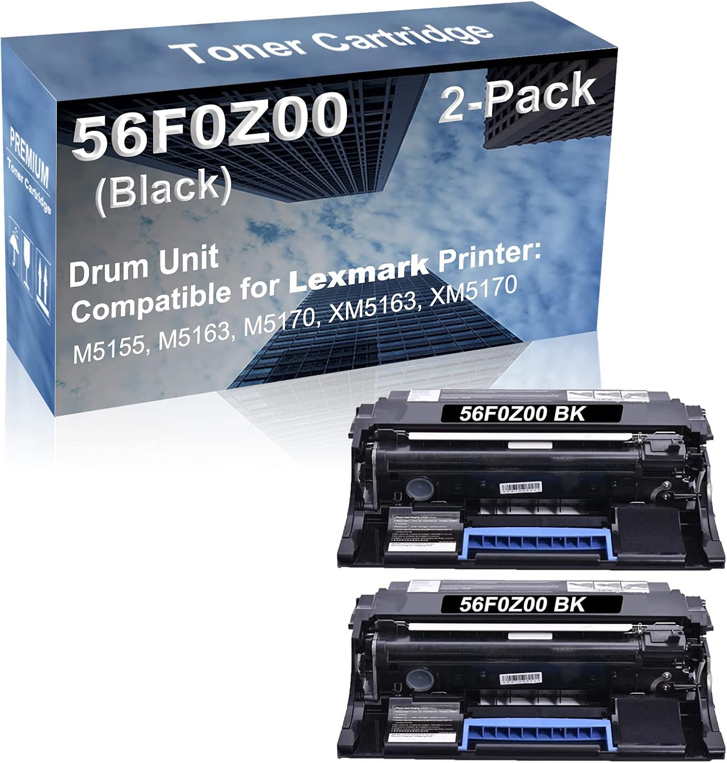 2-Pack Compatible 56F0Z00 Drum Kit use for Lexmark M5155, M5163, M5170, XM5163, XM5170 Printer (Black)
