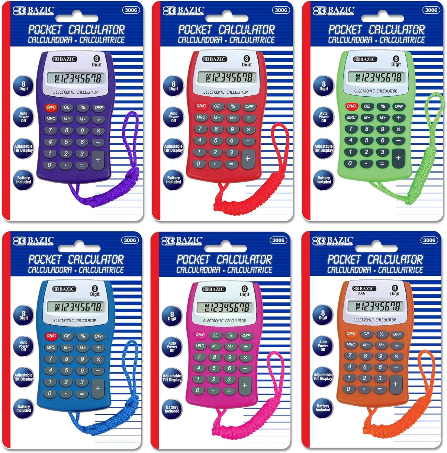 Bazic 8-Digit Pocket Size Calculator with Neck String (Case of 144) (3006-144)