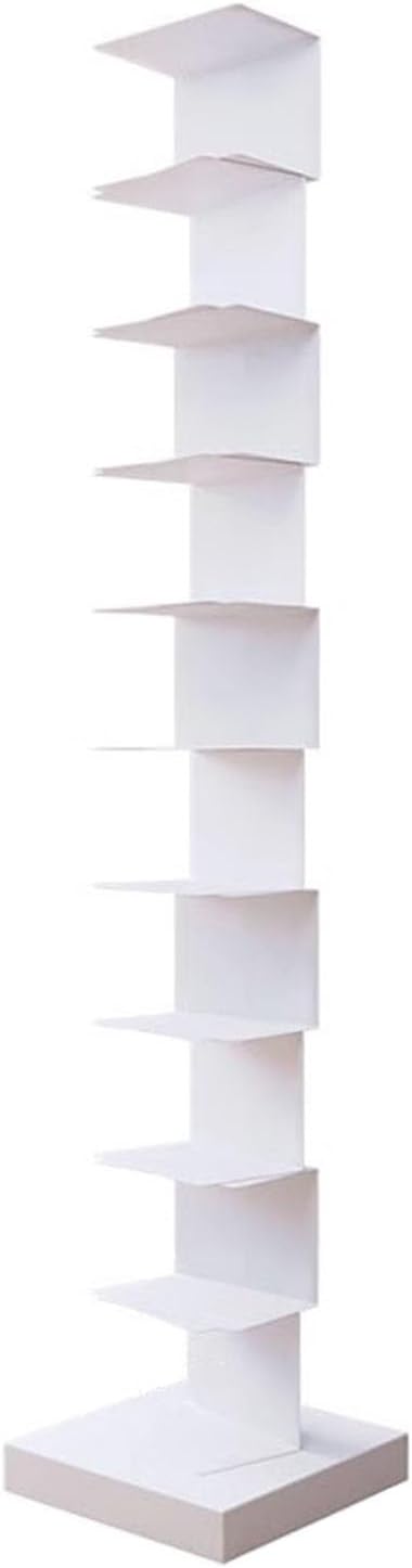 JCWGLY Bookcases Metal Floor-Standing Invisible Bookshelf, Heavy Duty Spine Book Tower, Large Capacity Vertical Corner Book Shelf, for Living Room, Bedroom, Study Room(White,10 Tier)