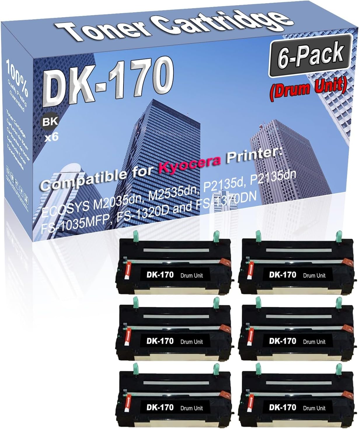 Credibility Store 6-Pack (Black) Compatible High Capacity DK-170 DK170 302LZ93061 Drum Unit Used for Kyocera ECOSYS M2035dn M2535dn P2135d P2135dn FS-1035MFP FS-1320D and FS-1370DN Printer