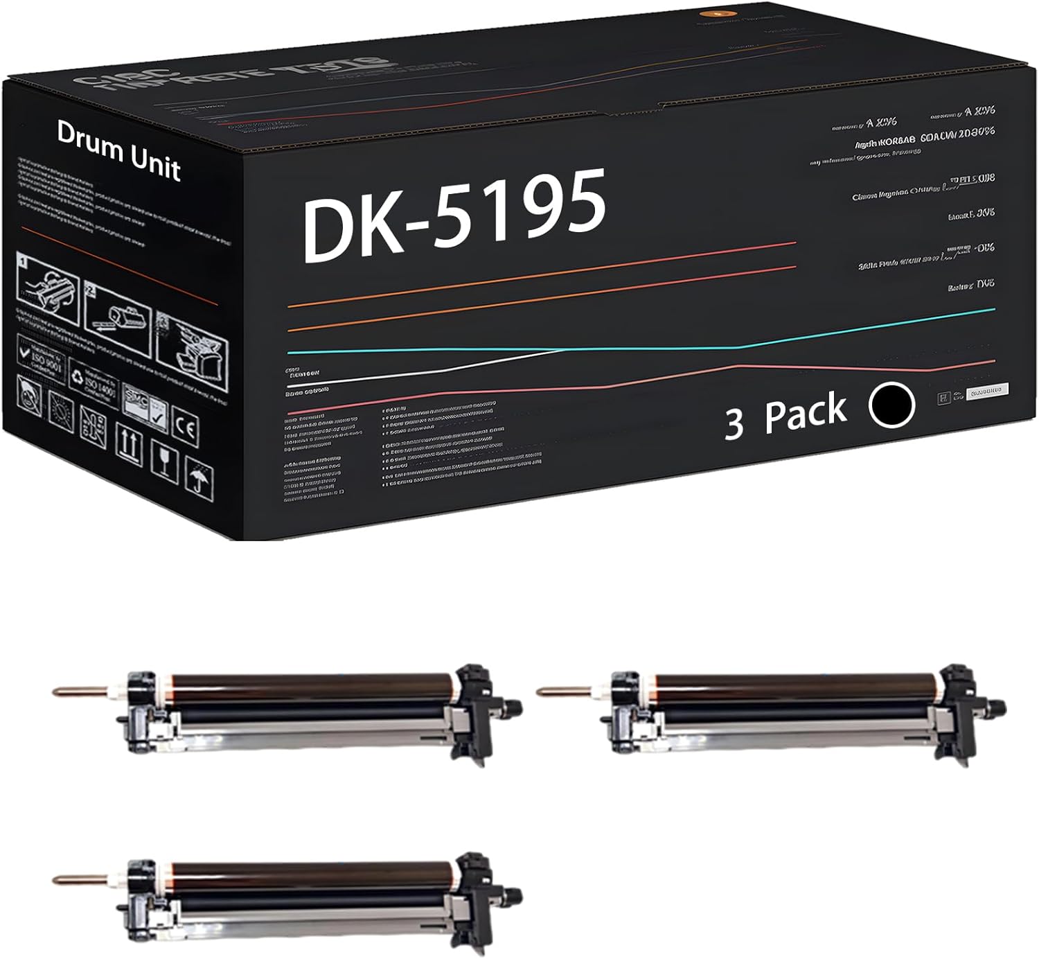 UVUMB Compatible with Kyocera DK-5195 Drum Unit Work for Kyocera TASKalfa 306ci 307ci 308ci 356ci Printers, with Chip, High Yield 200000 Pages, High-Definition Printing (3 Pack Black)