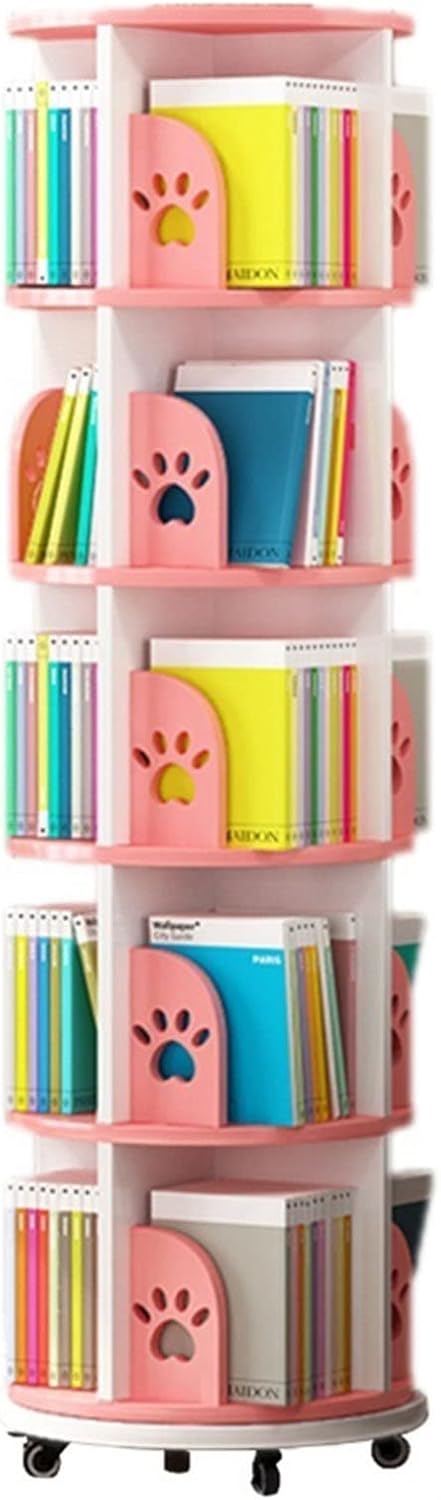 Bookcases Rotating Bookshelf 360° Bookshelves with Wheels Flooring Picture Book Shelf Multi-Layer Storage Shelf Shelving (Color : Yellow, Size : 50.5 * 159cm)