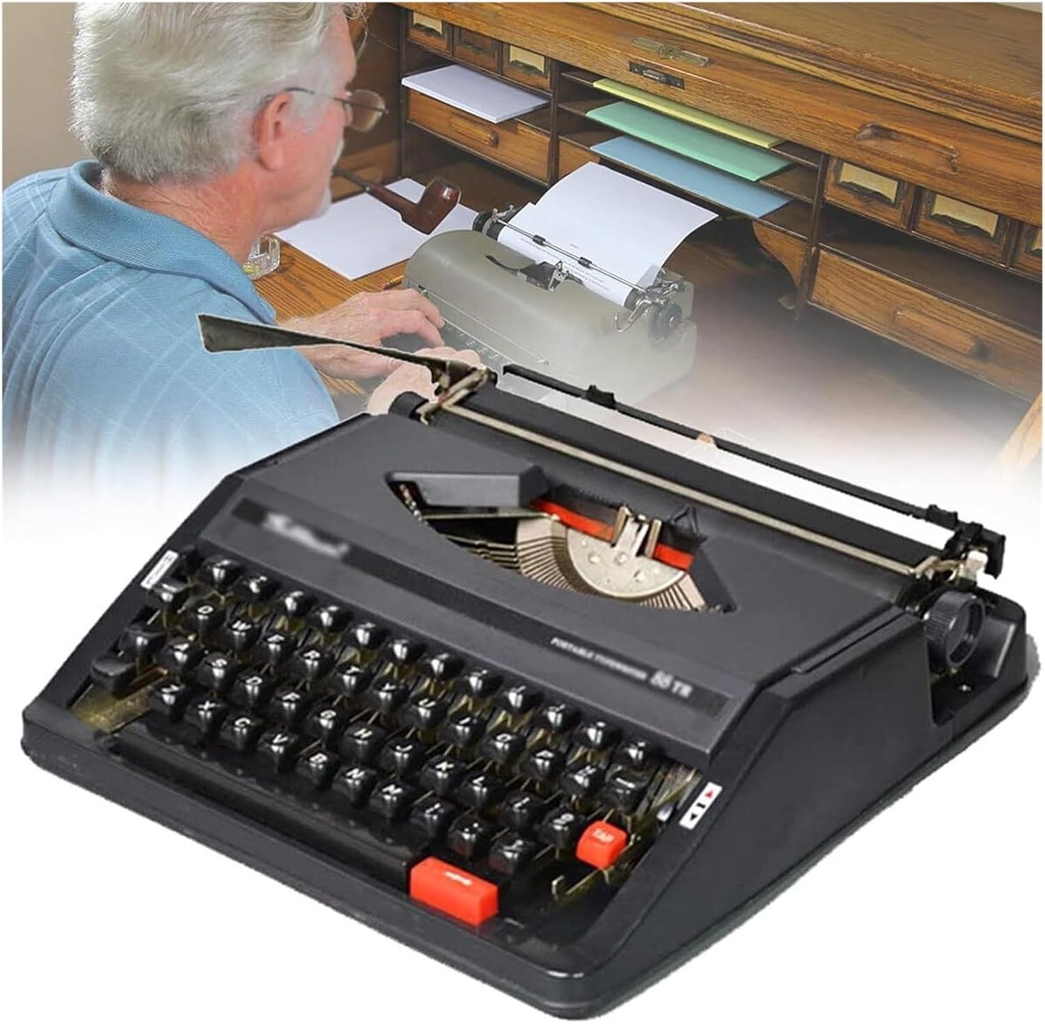 Retro Typewriter Mechanical English Typewriter Old-Fashioned Traditional Portable Manual Typewriter for Notes or Letters or Creative Writing(Black)
