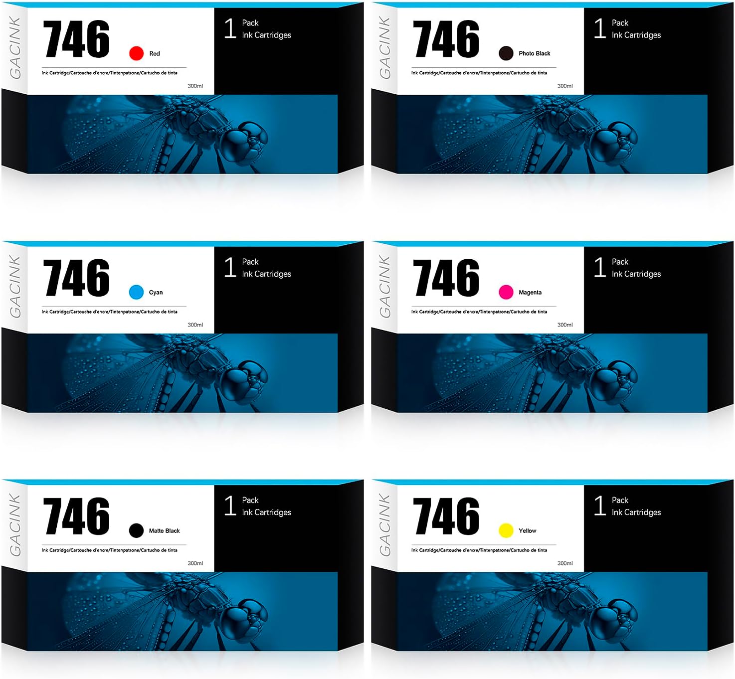 746 Ink Cartridges 6Pack Compatible with HP DesignJet Z6 & Z9+ Large Format Printers(300ML Matte Black, Photo Black, Cyan, Magenta, Yellow, Chromatic Red)