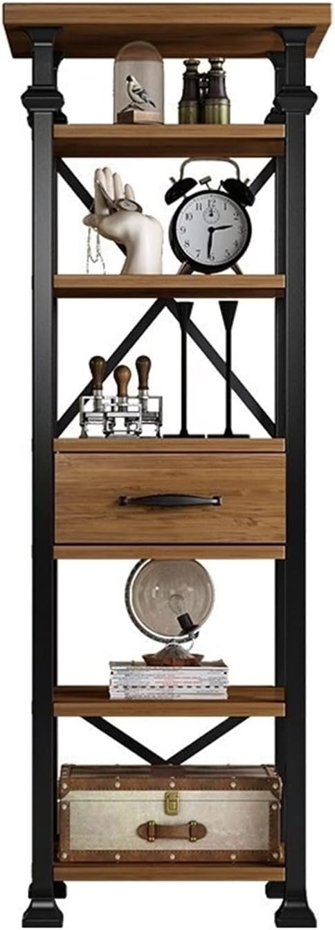 Retro Solid Wood Shelf, Living Room with Drawer Bookshelf, Simple and Modern Multi-Layer Partition Bookcase (Color : 120x35x180cm) (50x35x180cm)