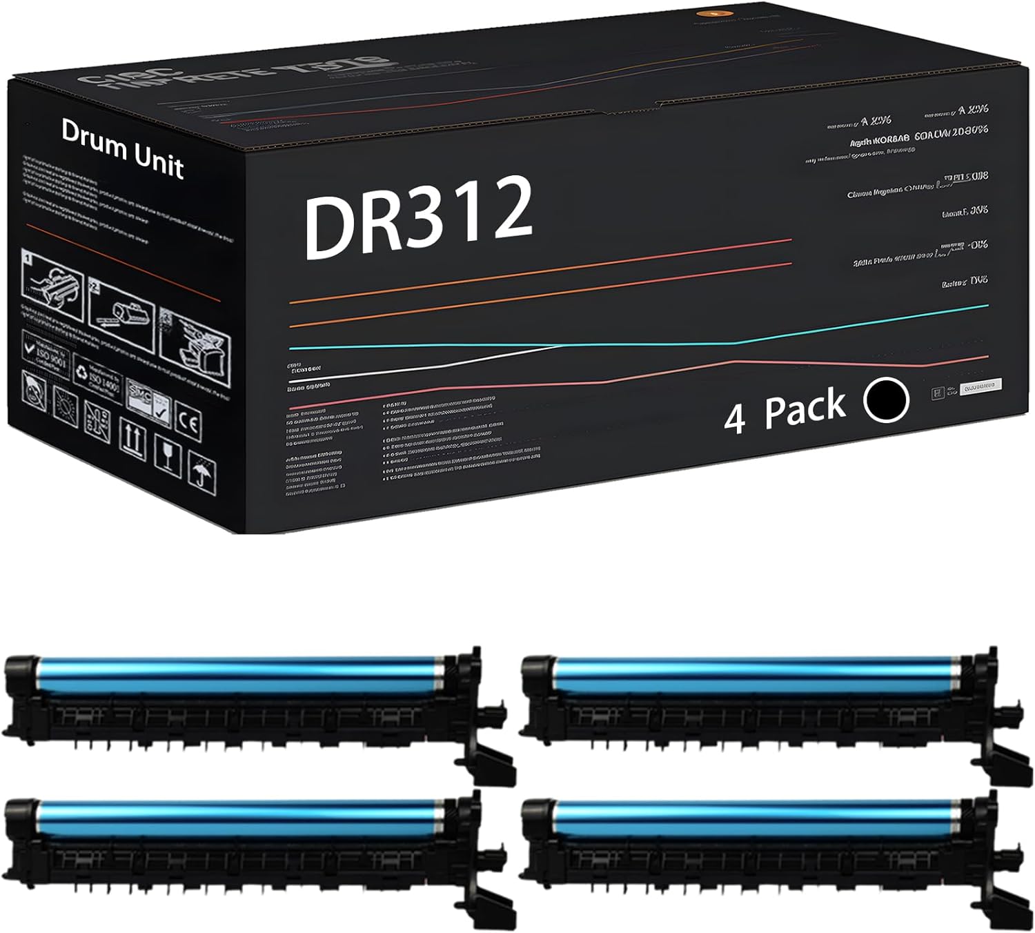 UVUMB Compatible with Konica Minolta DR312 Drum Unit Work for Konica Minolta bizhub 227 287 Printers, with Chip, High Yield 80000 Pages, High-Definition Printing (4 Pack Black)