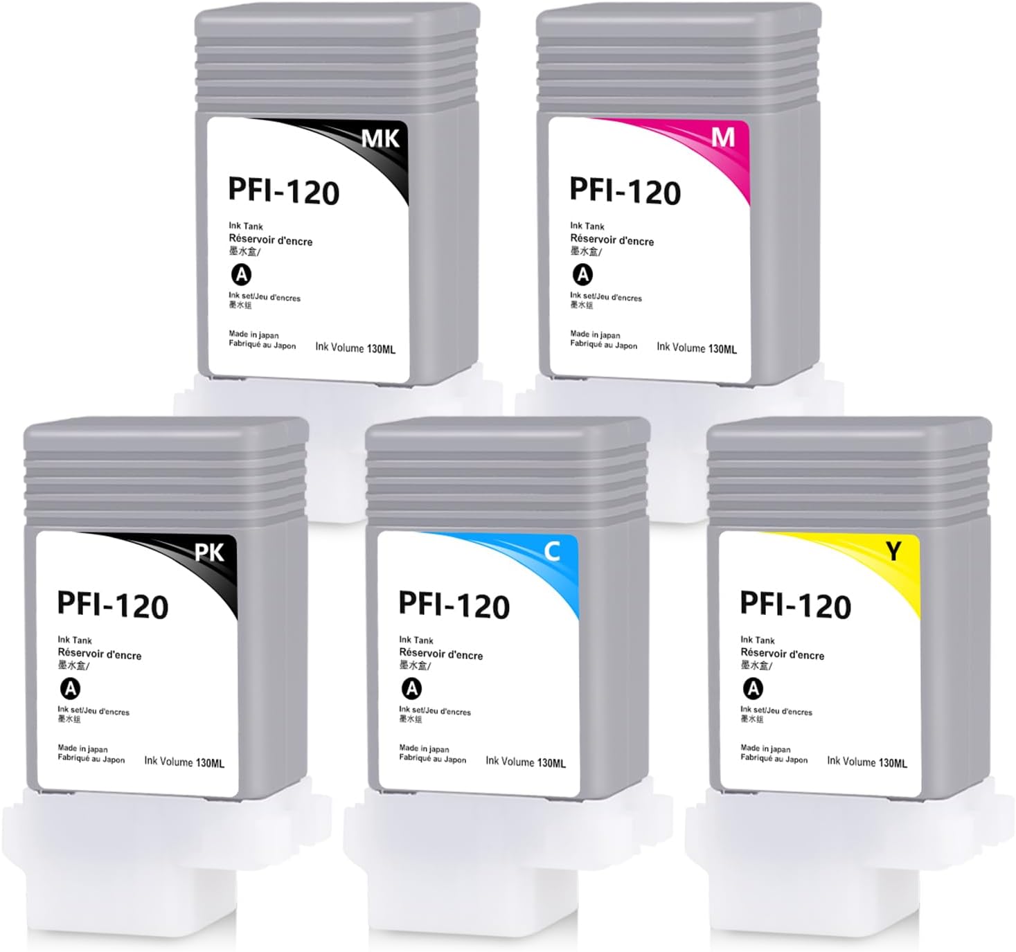 PFI-120 Pigment Ink Cartridge 130ml 5Pack Replacement for Canon PFI-120 Compatible with Canon ImagePrograf TM-300 TM-305 TM-200 TM-205 Printers (Matte Black, Black, Cyan, Magenta, Yellow)