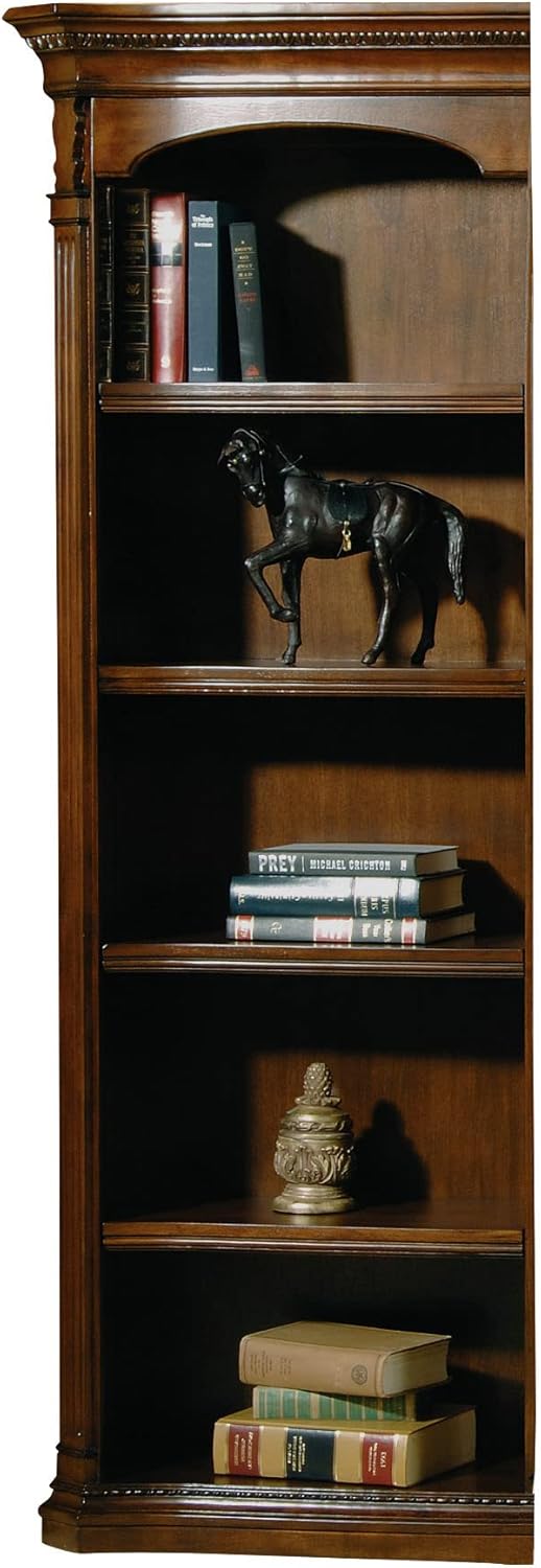 Hekman Old World Walnut Burl Executive Left Bookcase - Wood Bookshelf, 5 Shelf Bookcase, 3 Adjustable Wood Shelves, Wooden Finish, Case Levelers - Home, Library, Bedroom, and Living Room Furniture