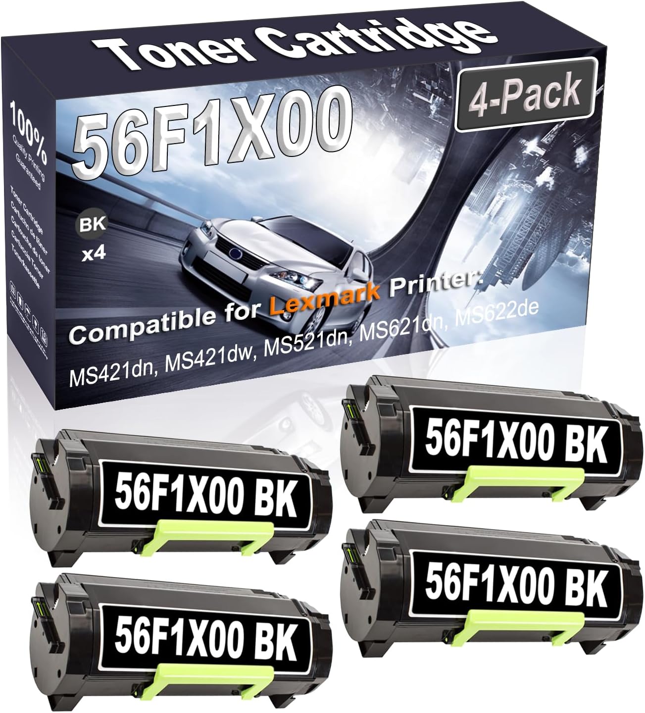 Kolasels 4-Pack (Black) Compatible MS421dn MS421dw MS521dn MS621dn MS622de MX421ade Laser Printer Cartridge (High Capacity) Replacement for 56F1X00 Printer Cartridge