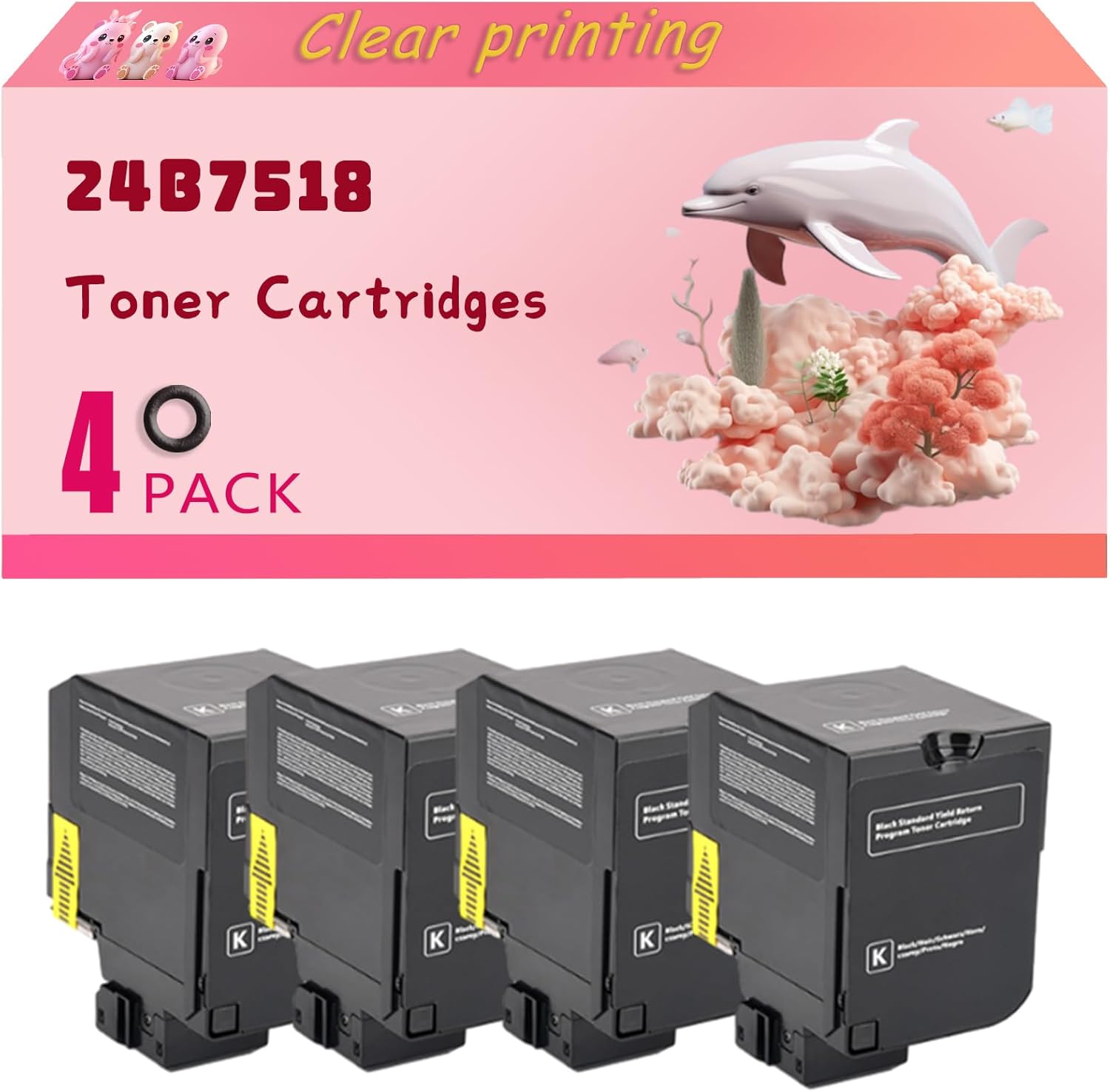 24B7518 Toner Cartridges Compatible for Lexmark XC4342 XC4352 Printers, High Yield 25000 Pages, Clear Bright Colors (4 Pack Black)