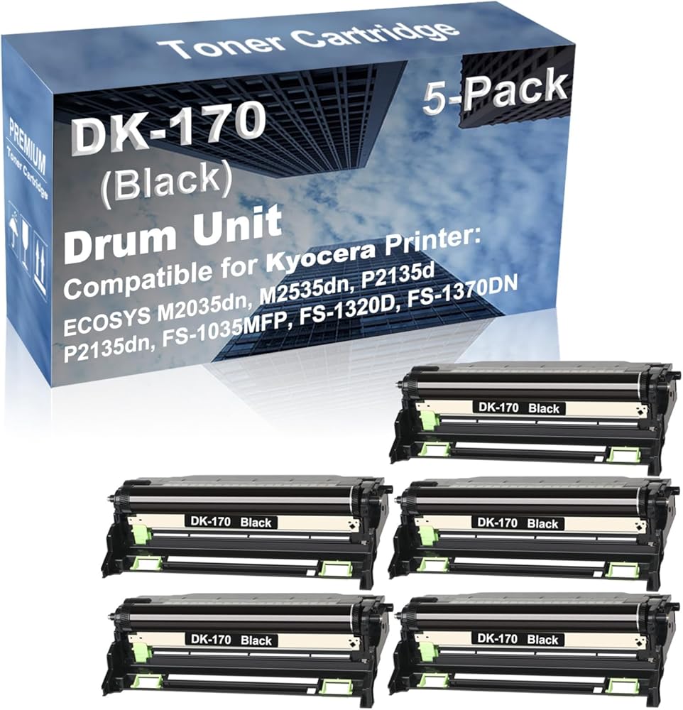 5-Pack Compatible DK170 DK150 DK1140 DK130 Drum Kit use for Kyocera ECOSYS M2035dn, M2535dn Printer (Black)