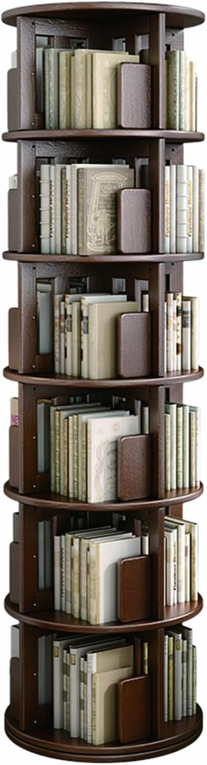 Zdlopteron 4-6Tier Solid Oak Wood Rotating Bookcase,Round Rotating Bookshelf 360 Display,Floor Standing Bookcase for Adults,Corner Shelf Bookshelf Book Organizer for Study Room(Walnut,6Tier)