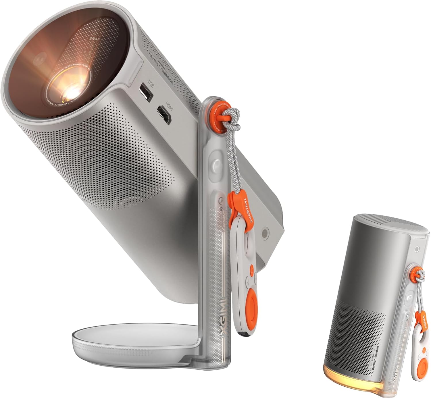 XGIMI MoGo 4 Laser Portable Projector with 4 Filters, 550 ISO Lumens, 360° Built-in Stand, Built-in Battery, 2.5H Movie Time, Google TV with Licensed Netflix, 2×6W Harman Kardon