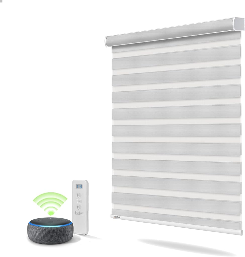 LEYBUSH Motorize Remote Control Zebra Blinds, Roller Window Shades(Rechargeable Build-in Battery) Smart Blind Shade Compatible with Smartphone App Smart Home Alexa Google Home, American Products