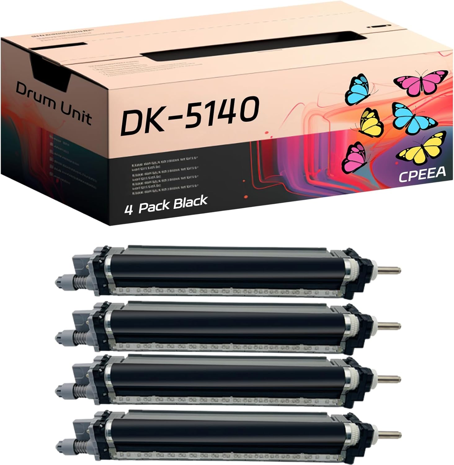 Compatible for Kyocera DK-5140 Drum Unit Work for Kyocera ECOSYS M6035cidn M6235cidn M6530cdn M6535cidn Printers, with Chip, High Yield 200000 Pages, Clear Printing (4 Pack Black)