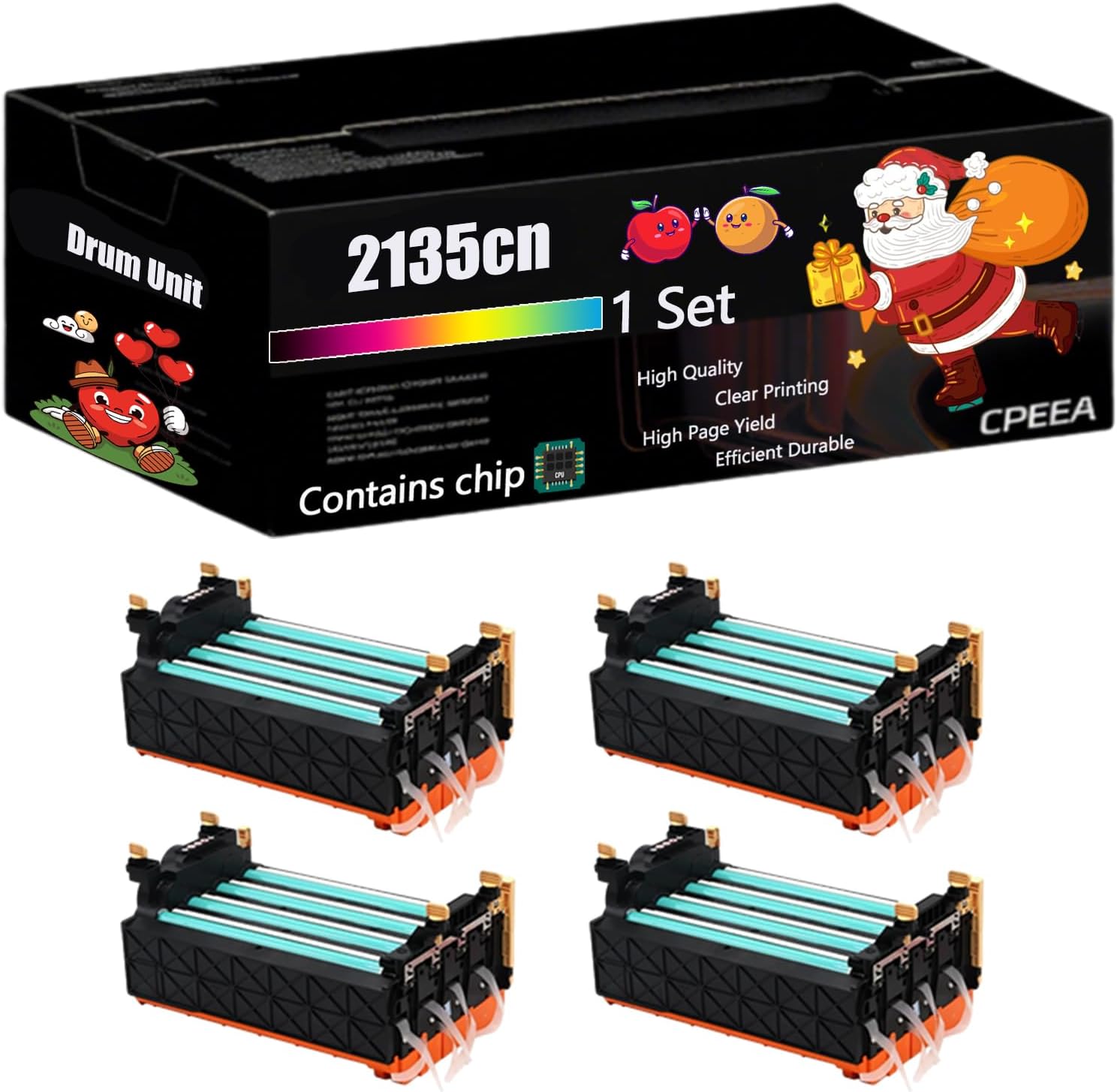 Compatible for Dell 2135cn Drum Unit Work for Dell 1320c 2150cdn 2150cn 2130cn 2135cn 2155cdn 2155cn Printers, with Chip, High Yield 34000 Pages, Clear Printing (4-Pack BK/C/M/Y)