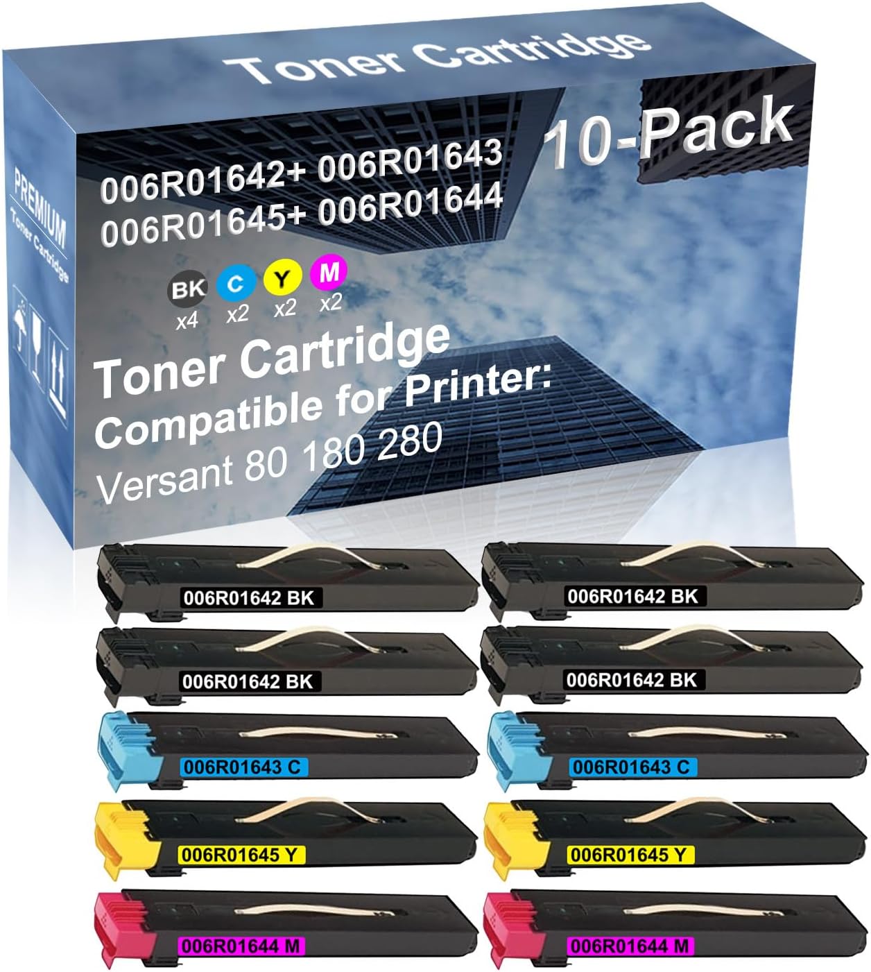 10-Pack (4BK+2C+2Y+2M) Compatible Versant 80 180 280 Printer Toner Cartridge High Capacity Replacement for 006R01642+ 006R01643+ 006R01645+ 006R01644 Toner Cartridge