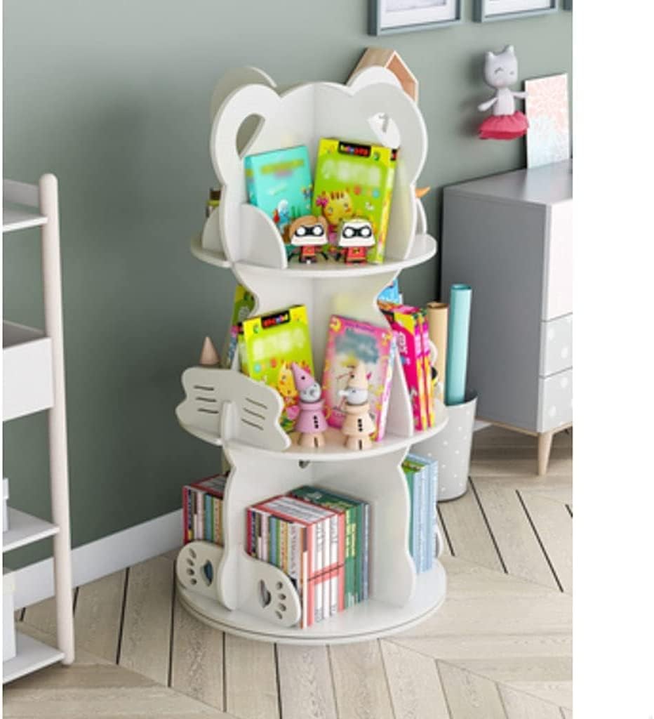LSHAOBO Bookshelf Rotating Storage Display Cabinet, Children's Bookcase, Multi-Functional Bear-Shaped Shelf for Room(Color:White)