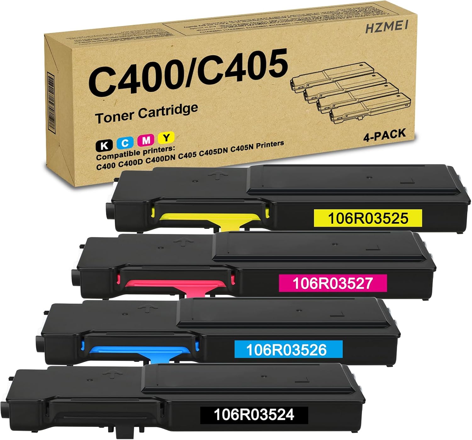 HZMEI VersaLink C400 C405 Toner Cartridge BK:10,500 Pages,Colors:8,000 Pages 106R03524 106R03525 106R03526 106R03527 Toner Replacement for Xerox VersaLink C400 C405 C400D C400DN C400N C405DN Printers
