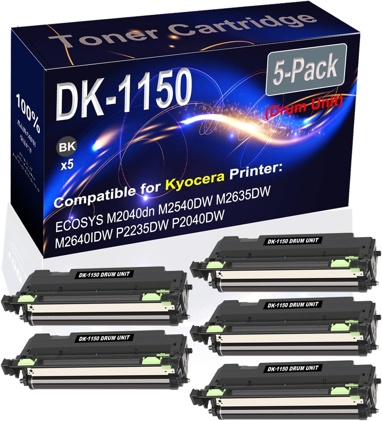 Kolasels 5-Pack Compatible High Capacity DK-1150 DK1150 302RV93140 Printer Drum Unit Used for Kyocera ECOSYS M2040dn M2540DW M2635DW Printer (Black)